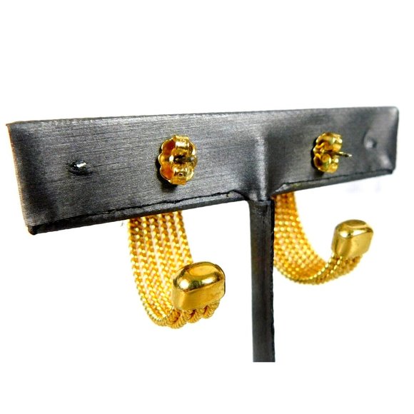 7 Row Hoop Gold Tone Rope Style Push Back Pierced Earrings Womens Jewelry - Picture 4 of 8